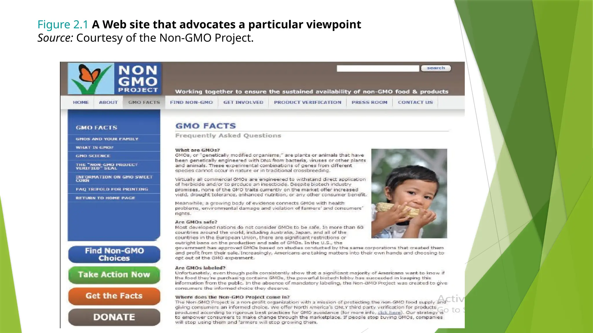 Figure 2.1 A Web site that advocates a particular viewpoint
Source: Courtesy of the Non-GMO Project.
 