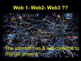 Web 1- Web2- Web3 ??




The internet has & will continue to
change, growing….
 