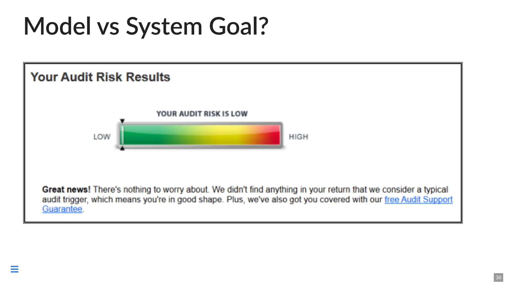 Model vs System Goal?
38

 