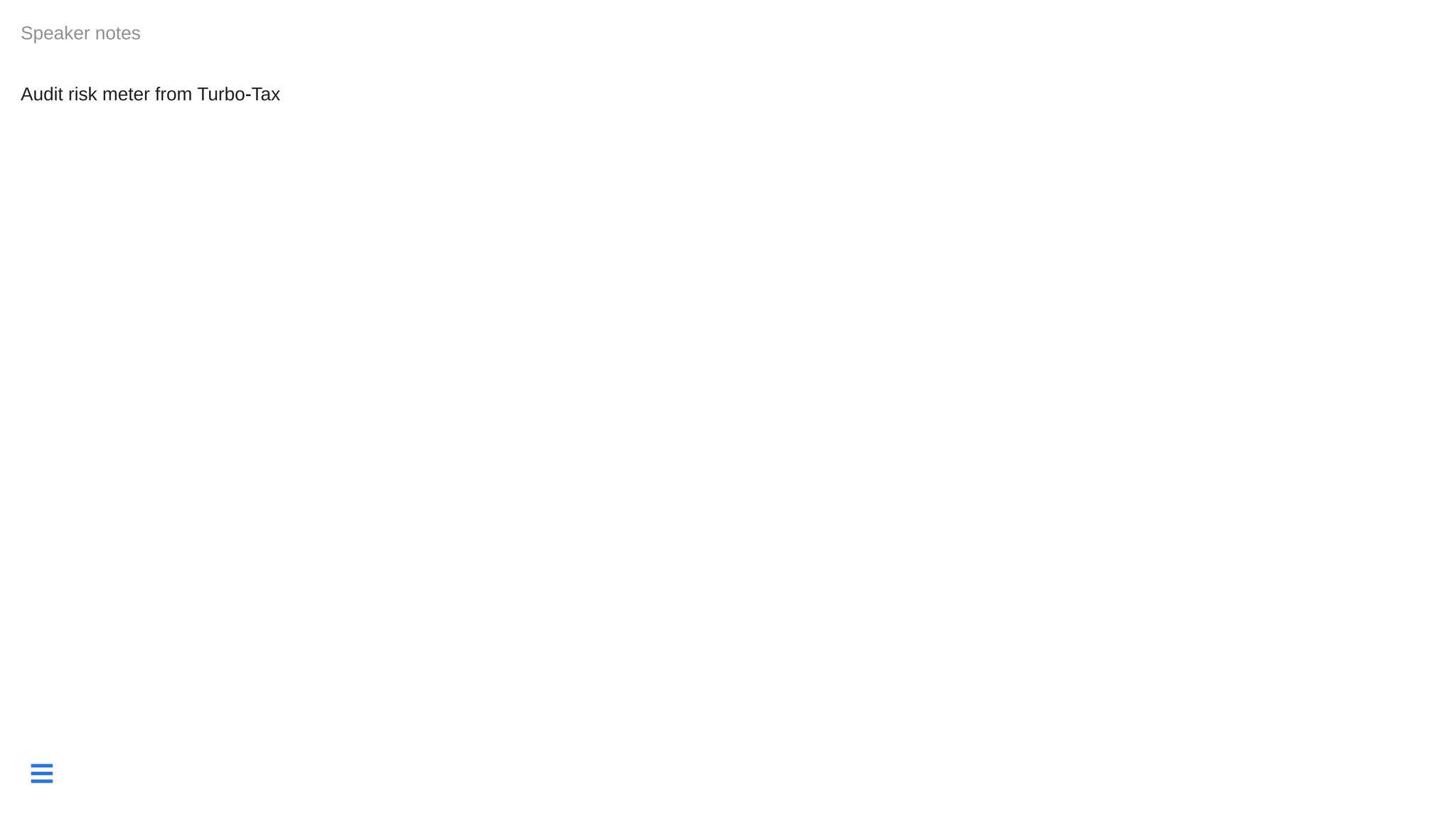 
Audit risk meter from Turbo-Tax
Speaker notes
 