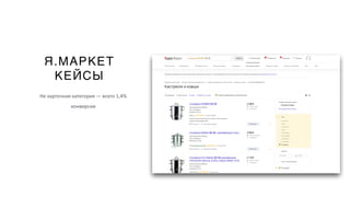Я.МАРКЕТ
КЕЙСЫ
Не карточная категория — всего 1,4%
конверсии
 