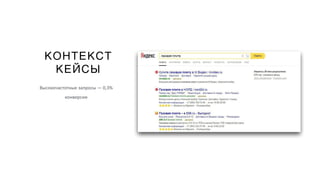 КОНТЕКСТ
КЕЙСЫ
Высокочастотные запросы — 0,3%
конверсии
 
