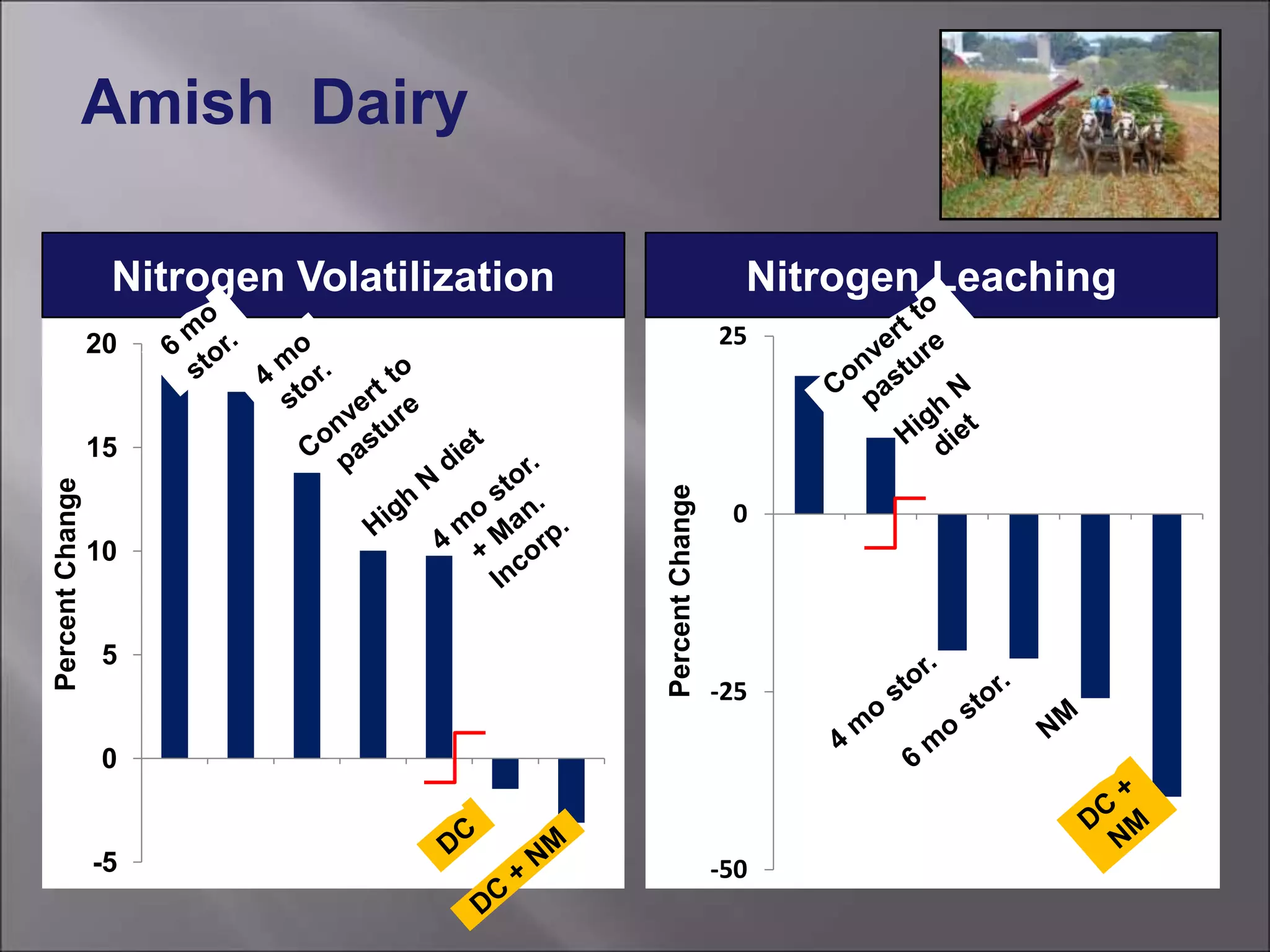 -50
-25
0
25
PercentChange
-5
0
5
10
15
20
PercentChange
Nitrogen Volatilization Nitrogen Leaching
Amish Dairy
 
