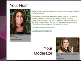 Your Host
Carin Oliver, Chief Innovation
Officer
Angelsmith
Carin Oliver, Chief Innovation
Officer
Angelsmith
Jayne Portno...