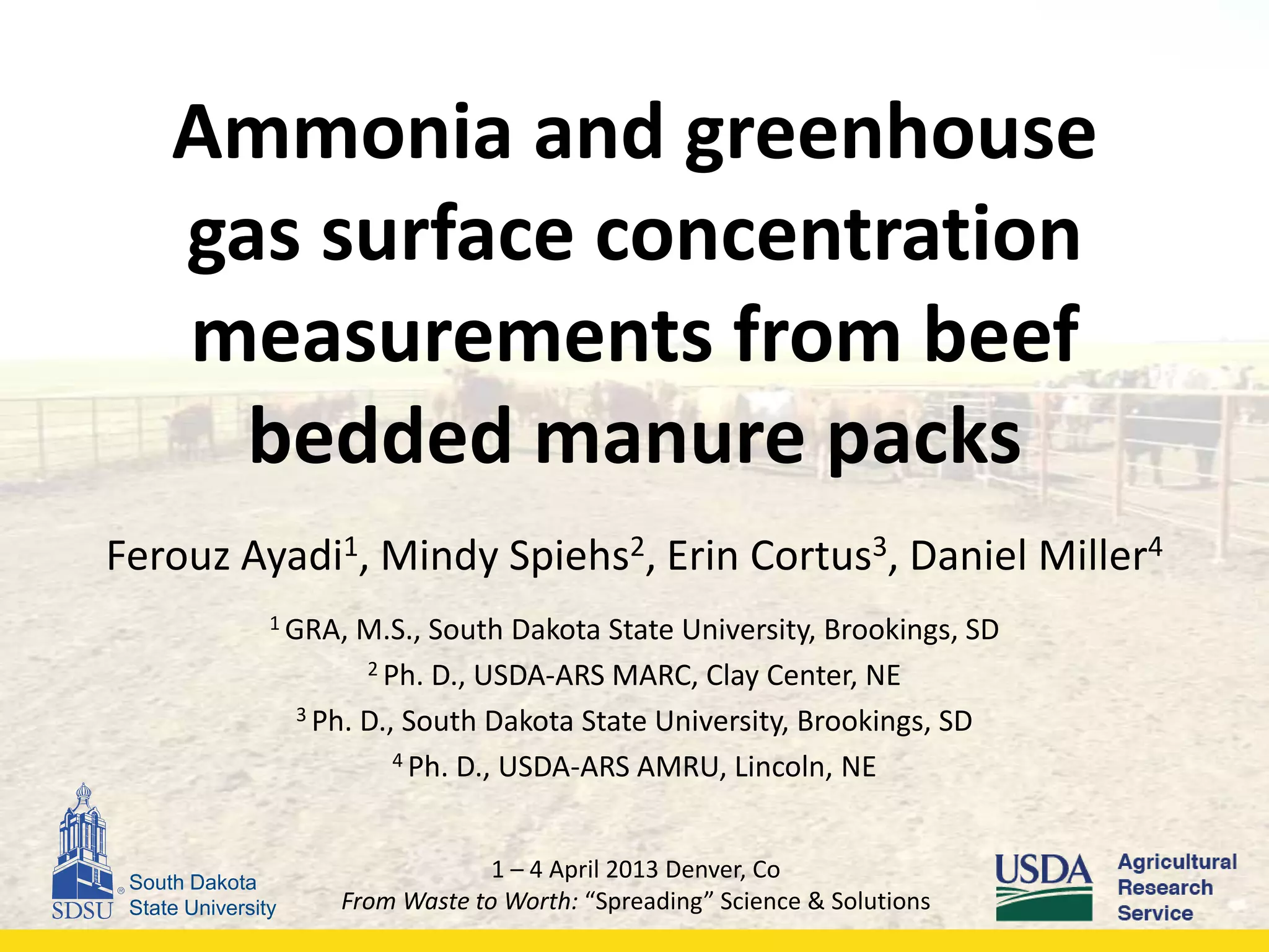 Ammonia and Greenhouse Gas Surface Concentration Measurements from Beef ...