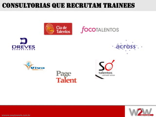 Consultorias que recrutam trainees




wwww.waytowork.com.br
 