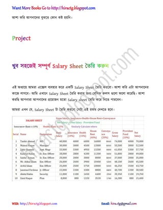 অলা কটর অপনাক্ের বুঝক্ে পকান কষ্ট ঵য়টন।
এআ ঄ধ্যাক্য় অমরা এক্ে঱ বযব঵ার কক্র একটট Salary Sheet তেটর করক্বা। অলা কটর এটা অপনাক্ের
কাক্জ ঱াগক্ব। অটম এখাক্ন Salary Sheet তেটর করার জনয পবট঴ক রু঱঴ গুক্঱া ফক্঱া কক্রটছ। অলা
করটছ অপনারা অপনাক্ের িক্য়াজন মক্ো Salary sheet তেটর কক্র টনক্ে পারক্বন।
অমরা এখন পয, Salary Sheet টা তেটর করক্বা প঴টা এআ রকম পেখক্ে ঵ক্ব।
hiractg.blogspot.com
 