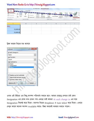 টিক করক্঱ টনক্চর মে অ঴ক্ব
এবার এআ উআক্ন্ডা এর টকছু ঄পলন পটরবেণন করক্ে ঵ক্ব। অমরা পযক্঵েু পেখক্ে চাআ পকান
Designation এর প঱াক কে পবেন পায় একক্ত্র োআ অমরা At each change in এর ঘক্র
Designation ট঴ক্঱ক্ট কক্র টেক্বা। োরপর টনক্চর Dropdown এ Sum Select কক্র টেক্বা। এখাক্ন
পেখুন অক্রা ঄ক্নক ফাংলন Available অক্ছ। আো করক্঱আ বযব঵ার করক্ে পাক্রন।
hiractg.blogspot.com
 