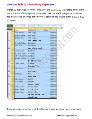 ঴বক্লক্঳ Ok করক্঱ টনক্চর মে অ঴ক্ব। এখাক্ন পেখুন িটে Designation এর প঱াকক্ের অ঱াো অ঱াো
কক্র পেখাক্ে এবং িটে Designation এর প঱াকক্ের পবেন পযাগ কক্র ঐ designation এর প঱াক্করা
পমাট কে পবেন পায় ো পেখাক্ে অবার ঴বক্লক্঳ ঐ পকাম্পানীর পমাট পবেক্নর পটরমান ঑ Grand Total
এ পেখাক্ে।
উপক্রর ছটবর বামপাক্ল মাকণ করা 1 এর উপর টিক করক্঱ টনক্চর মে শুধ্ুমাত্র Grand Total পেখাক্ব
hiractg.blogspot.com
 