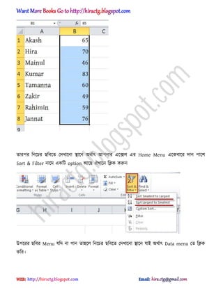 োরপর টনক্চর ছটবক্ে পেখাক্না িাক্ন ঄র্ণাৎ অপনার এক্ে঱ এর Home Menu এক্কবাক্র োন পাক্ল
Sort & Filter নাক্ম একটট option অক্ছ ঐখাক্ন টিক করুন
উপক্রর ছটবর Menu যটে না পান ো঵ক্঱ টনক্চর ছটবক্ে পেখাক্না িাক্ন যাআ ঄র্ণাৎ Data menu পে টিক
কটর।
hiractg.blogspot.com
 