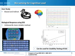 19
Experience certainty.
Bio-sensing for Cognitive Load
User Study
 Biased and Indirect
Biological Response using EEG
 Unbiased & more reliable method
• 2 papers in Fuzz IEEE 2013 , SMC 2013
• 2 patents filed
• Can be used for Usability Testing of GUI
 