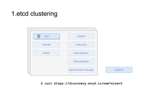 1.etcd clustering
$ curl https://discovery.etcd.io/new?size=3
 