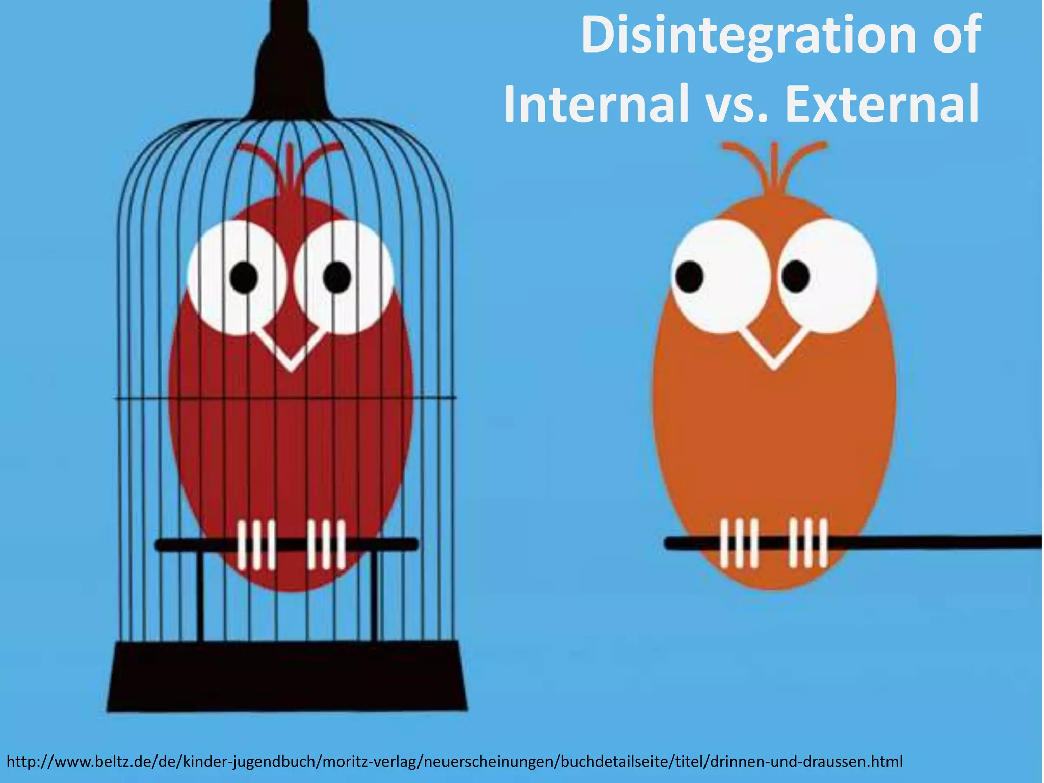 Disintegration of 
Internal vs. External 
http://www.beltz.de/de/kinder-jugendbuch/moritz-verlag/neuerscheinungen/buchdetailseite/titel/drinnen-und-draussen.html 
 