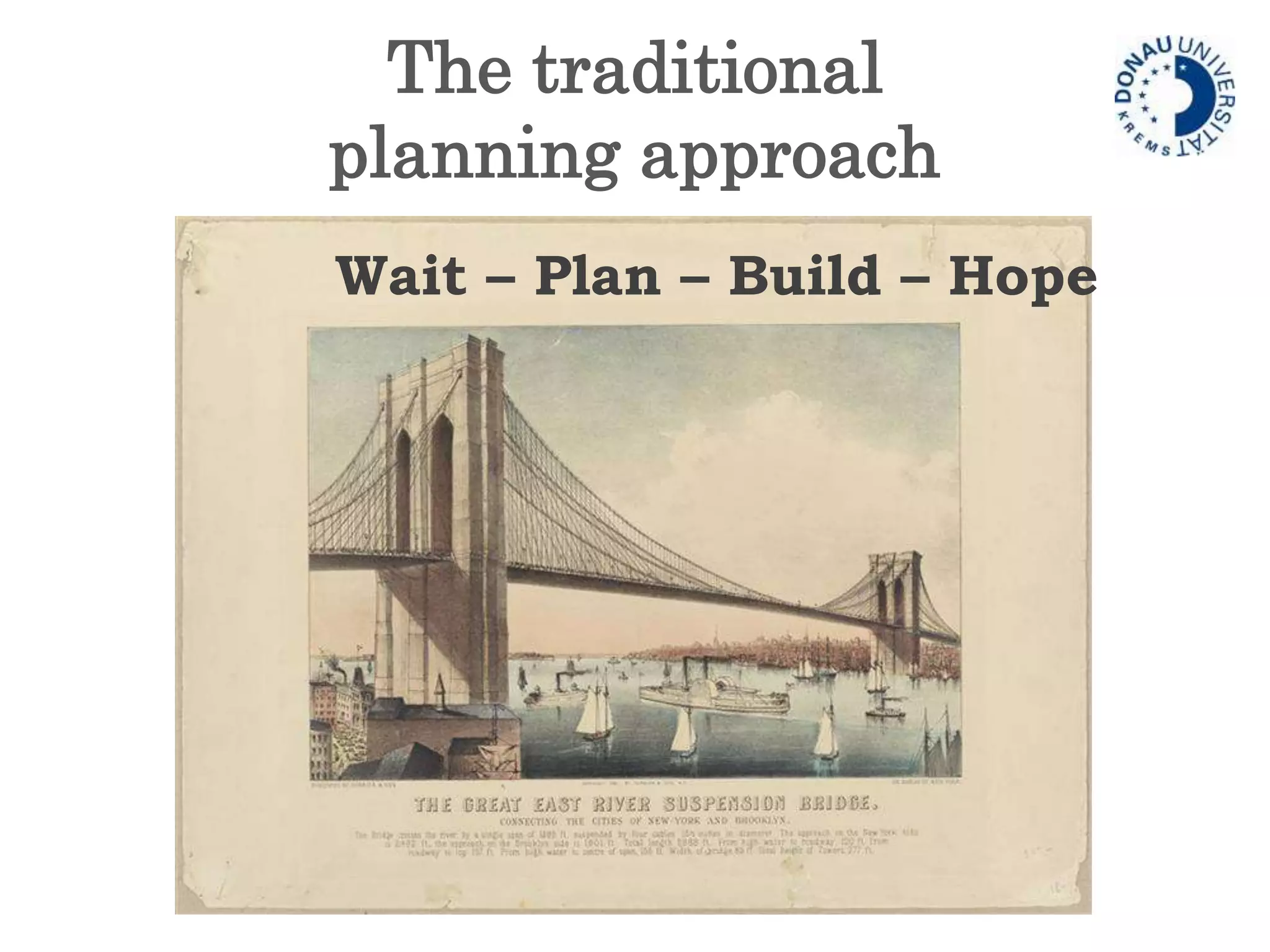 The traditional 
planning approach 
Wait – Plan – Build – Hope 
 