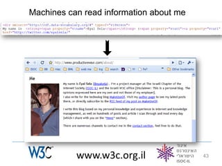 Machines can read information about me




           www.w3c.org.il                43
 
