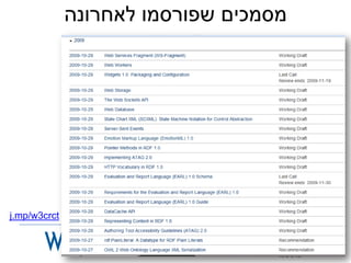 ‫מסמכים שפורסמו לאחרונה‬




‫‪j.mp/w3crct‬‬


                   ‫‪www.w3c.org.il‬‬      ‫39‬
 
