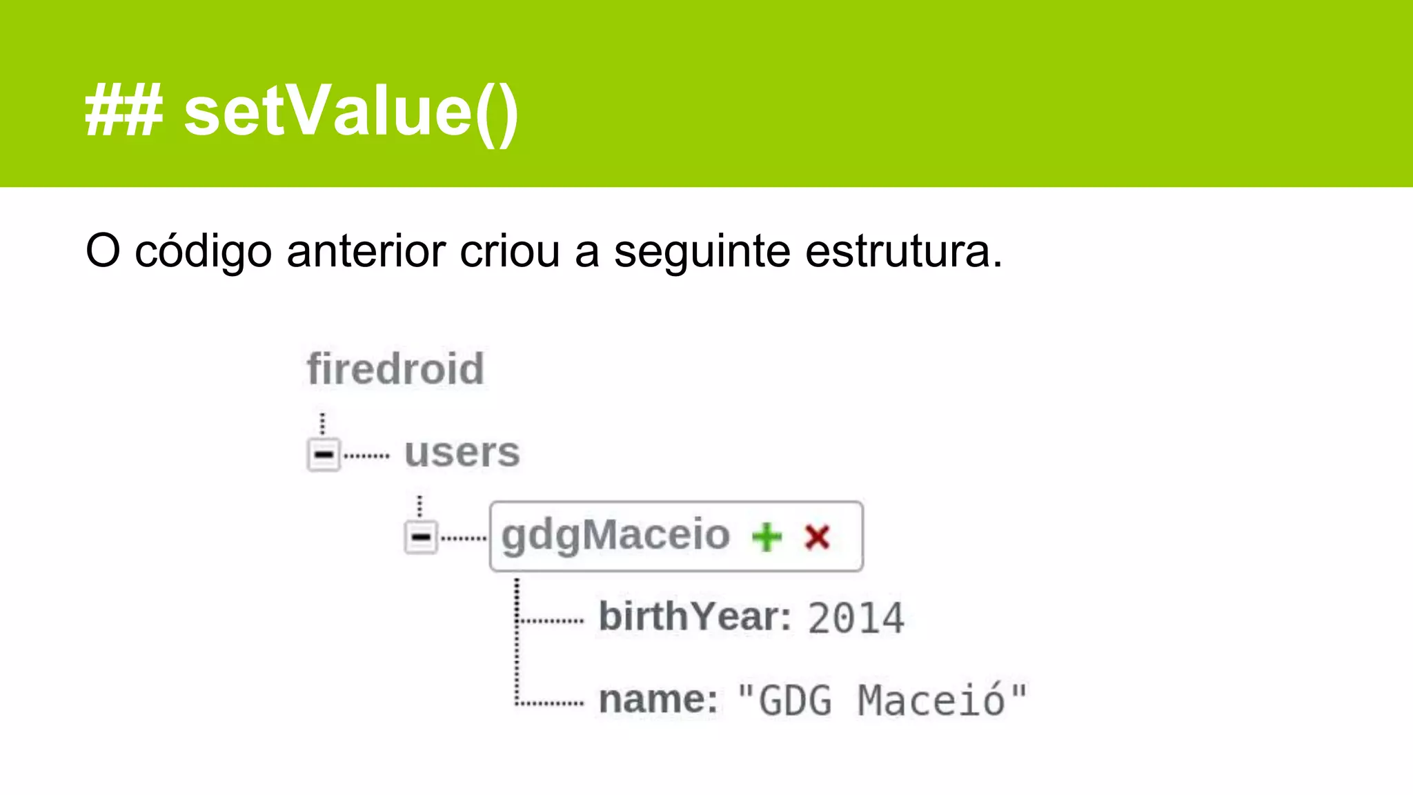 ## setValue()
O código anterior criou a seguinte estrutura.
 