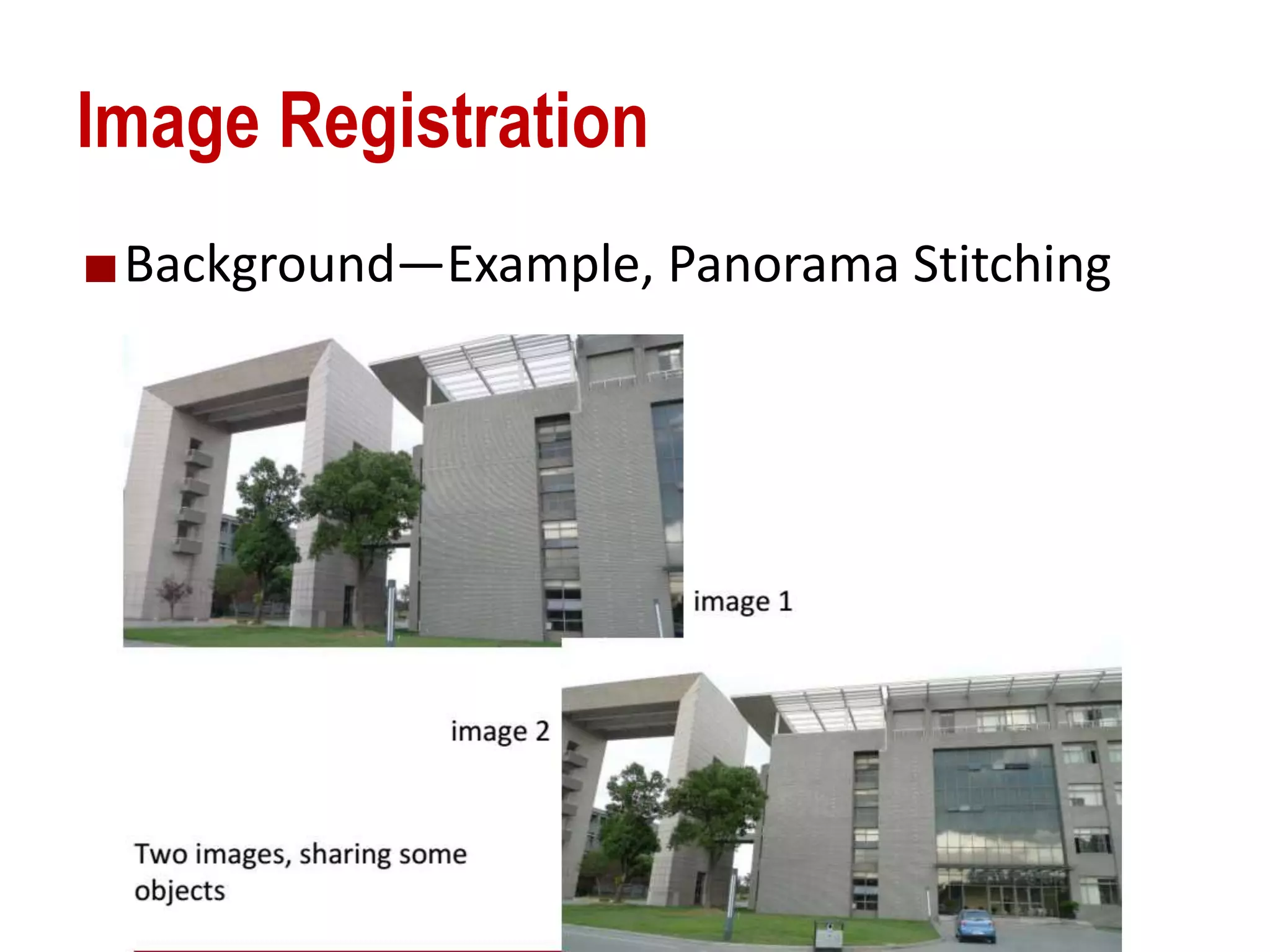 Image Registration
Background&mdash;Example, Panorama Stitching
 