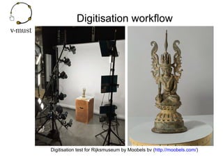 Digitisation workflow
Digitisation test for Rijksmuseum by Moobels bv (http://moobels.com/)
 