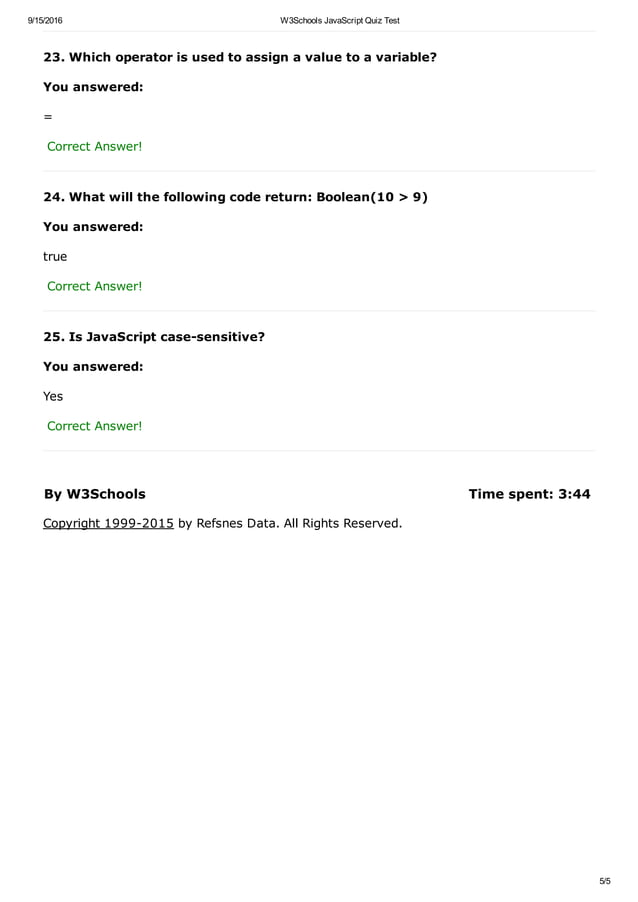W3 schools javascript quiz test | PDF