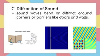 C. Diffraction of Sound
- sound waves bend or diffract around
corners or barriers like doors and walls.
 
