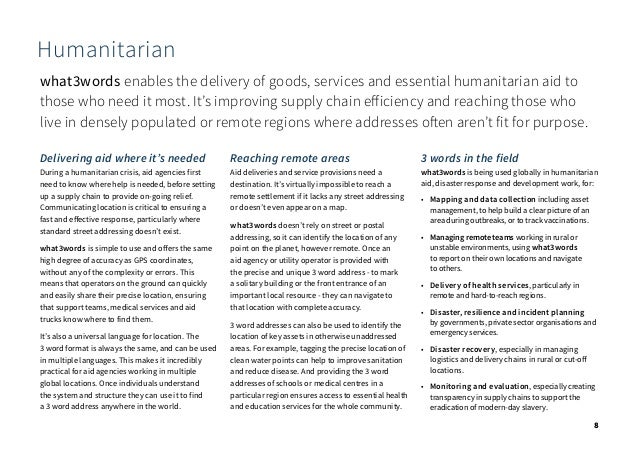 what3words brochure | Humanitarian Slide 8