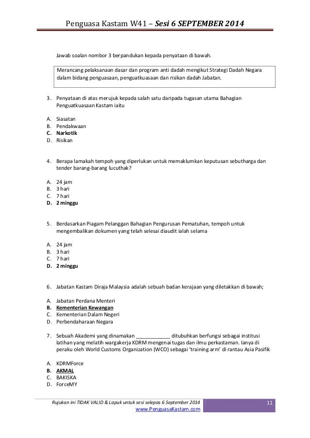 Contoh soalan exam penguasa kastam W41 kastam