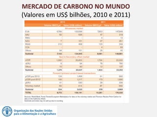 MERCADO DE CARBONO NO MUNDO
(Valores em US$ bilhões, 2010 e 2011)
 