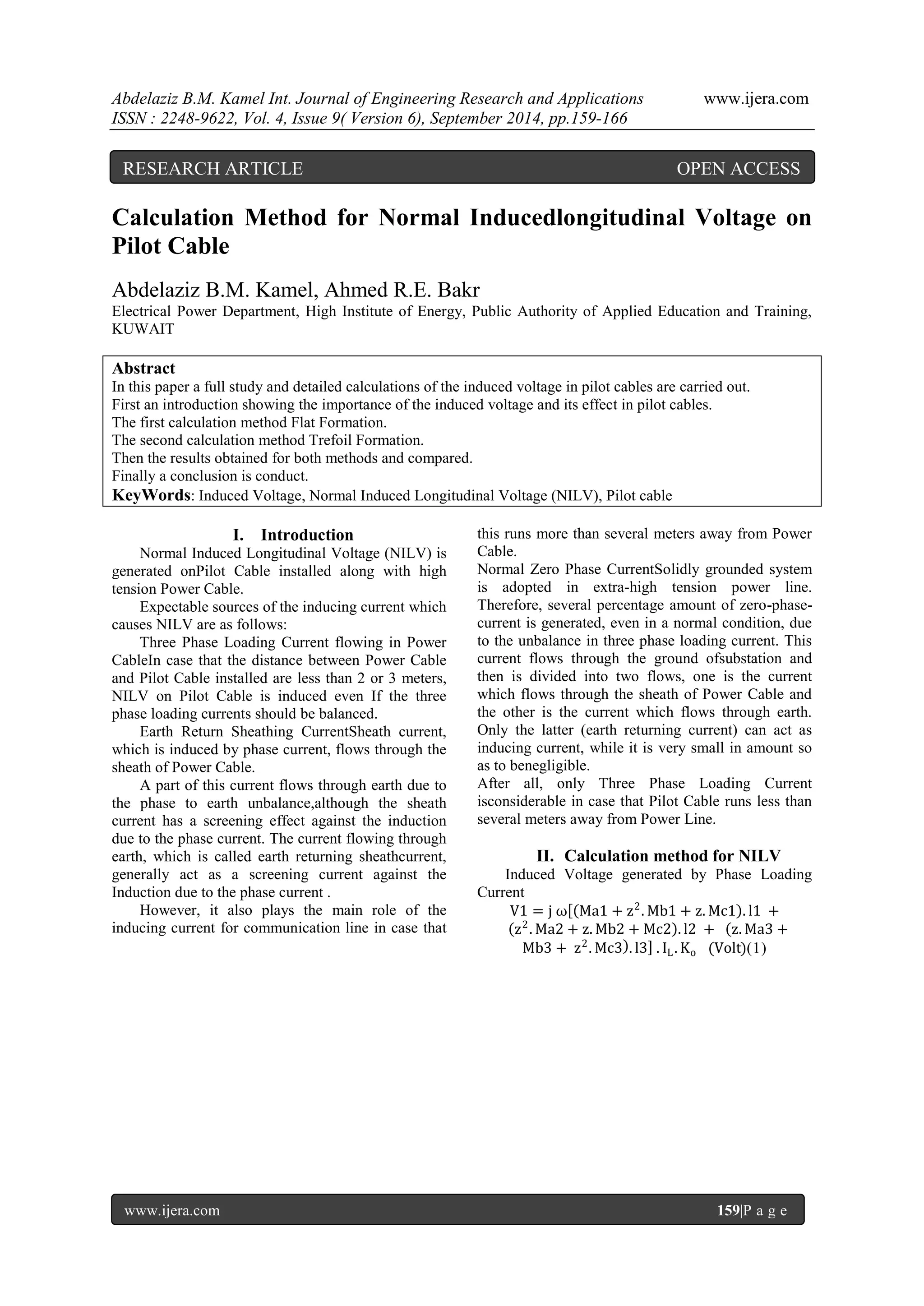 Calculation Method for Normal Inducedlongitudinal Voltage on Pilot ...