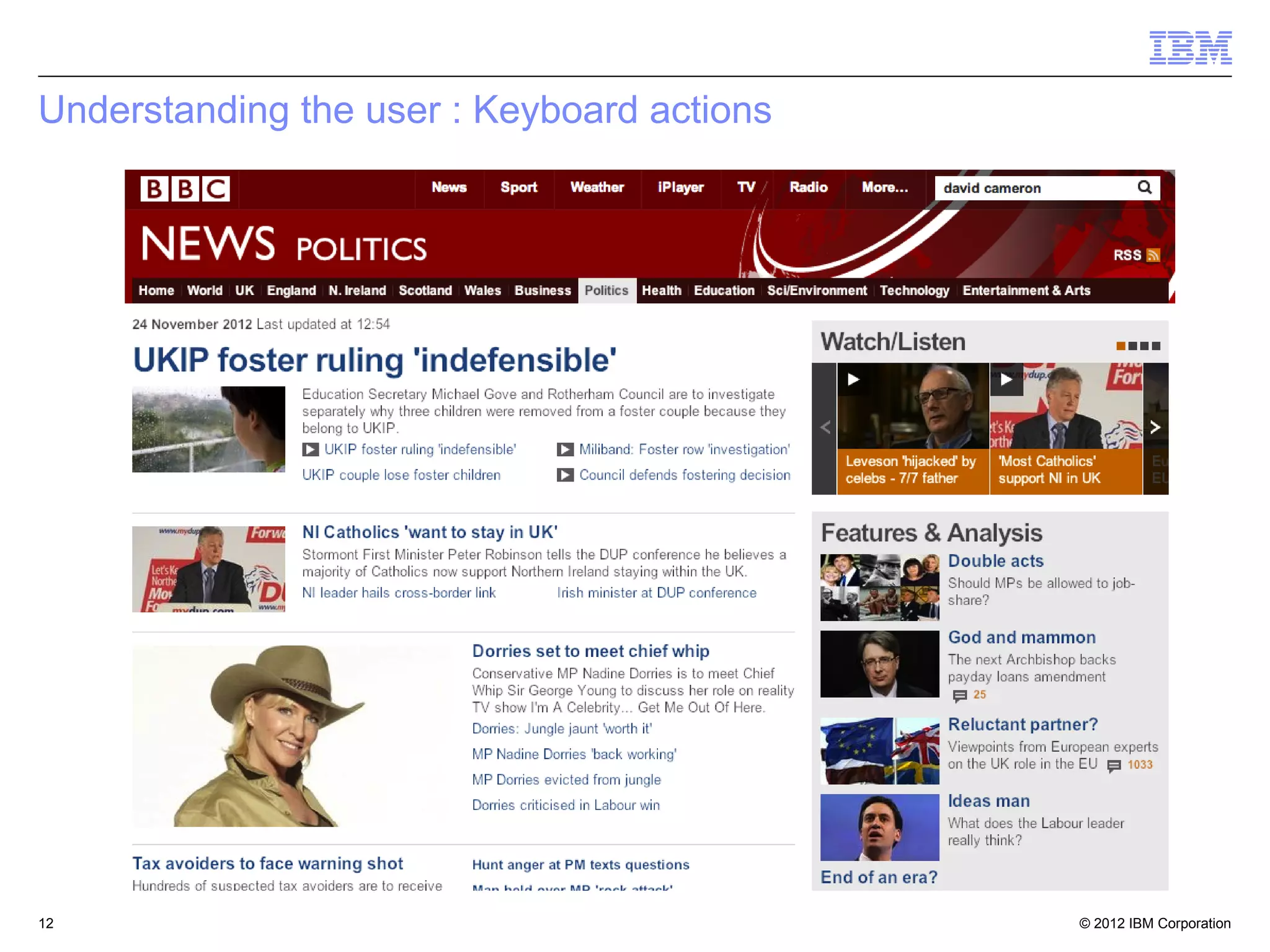 © 2012 IBM Corporation12
Understanding the user : Keyboard actions
 