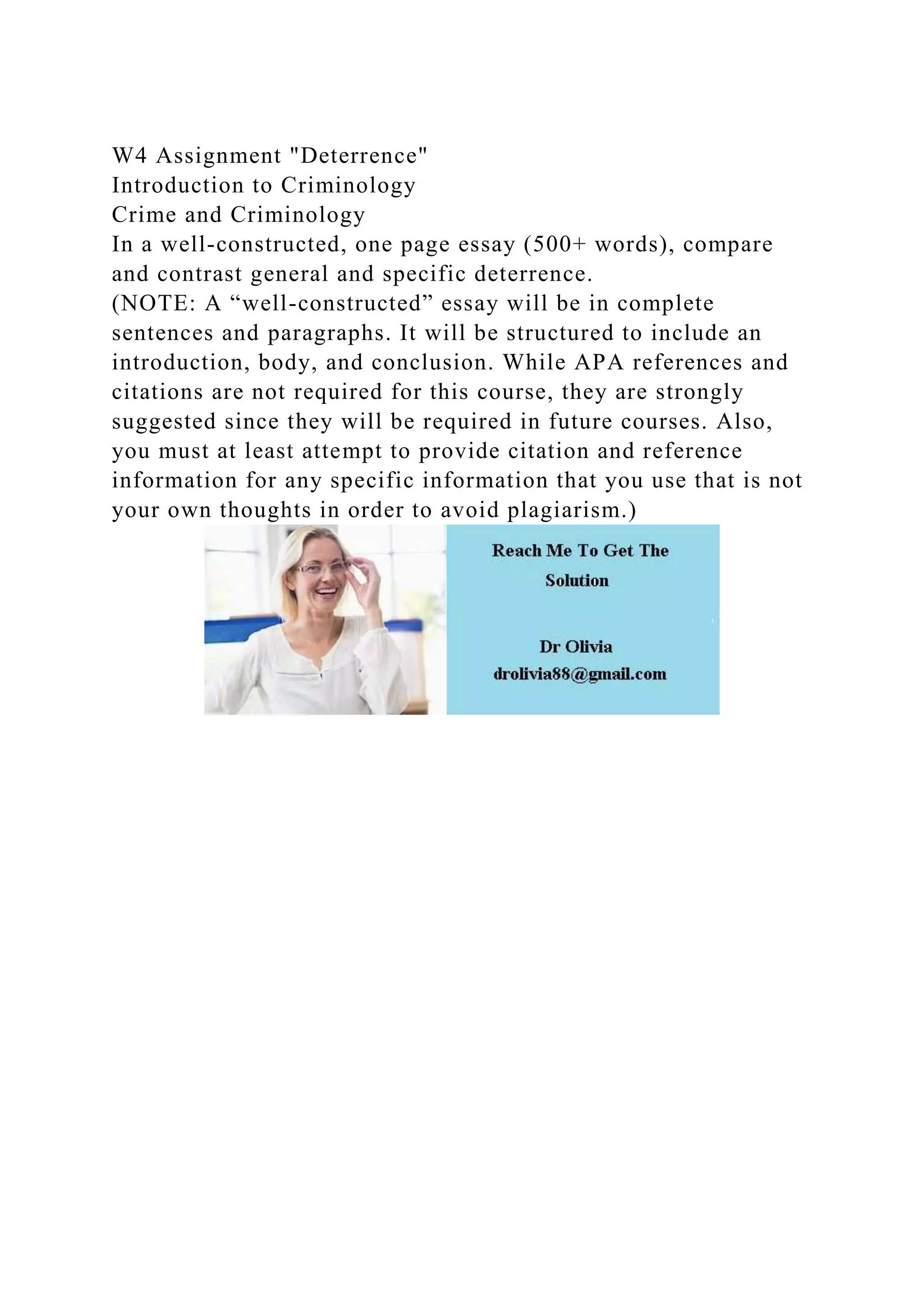 W4 Assignment DeterrenceIntroduction to CriminologyCrime and C.docx