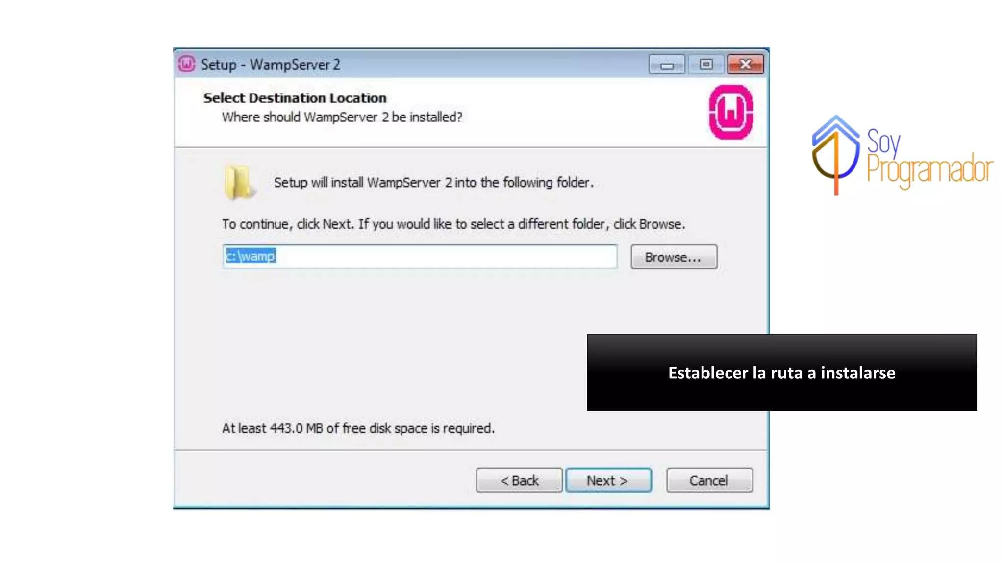 Establecer la ruta a instalarse
 