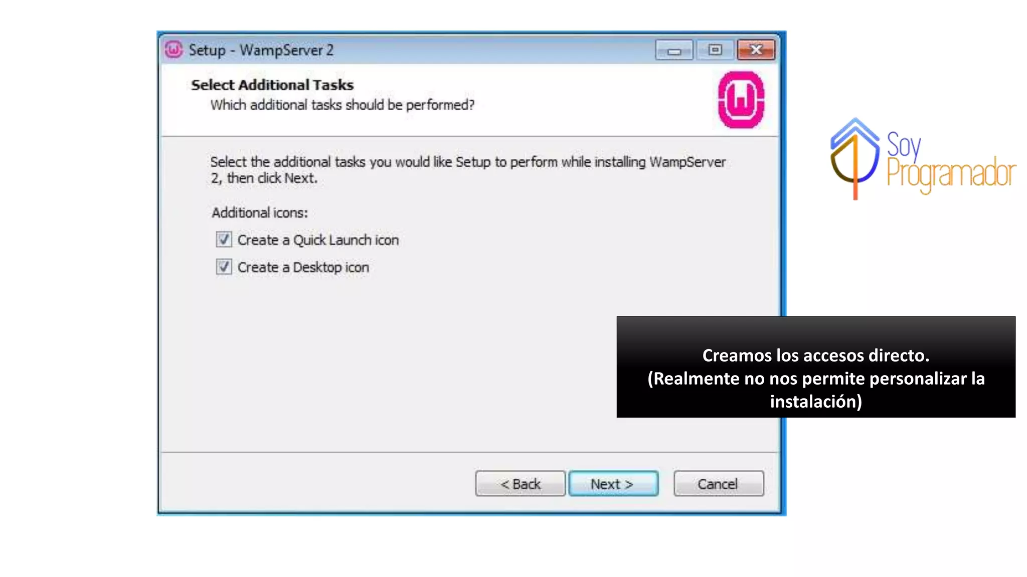 Creamos los accesos directo.
(Realmente no nos permite personalizar la
instalación)
 