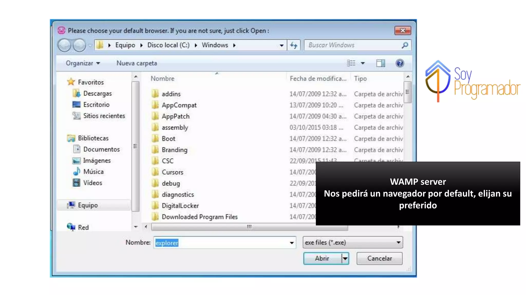 WAMP server
Nos pedirá un navegador por default, elijan su
preferido
 