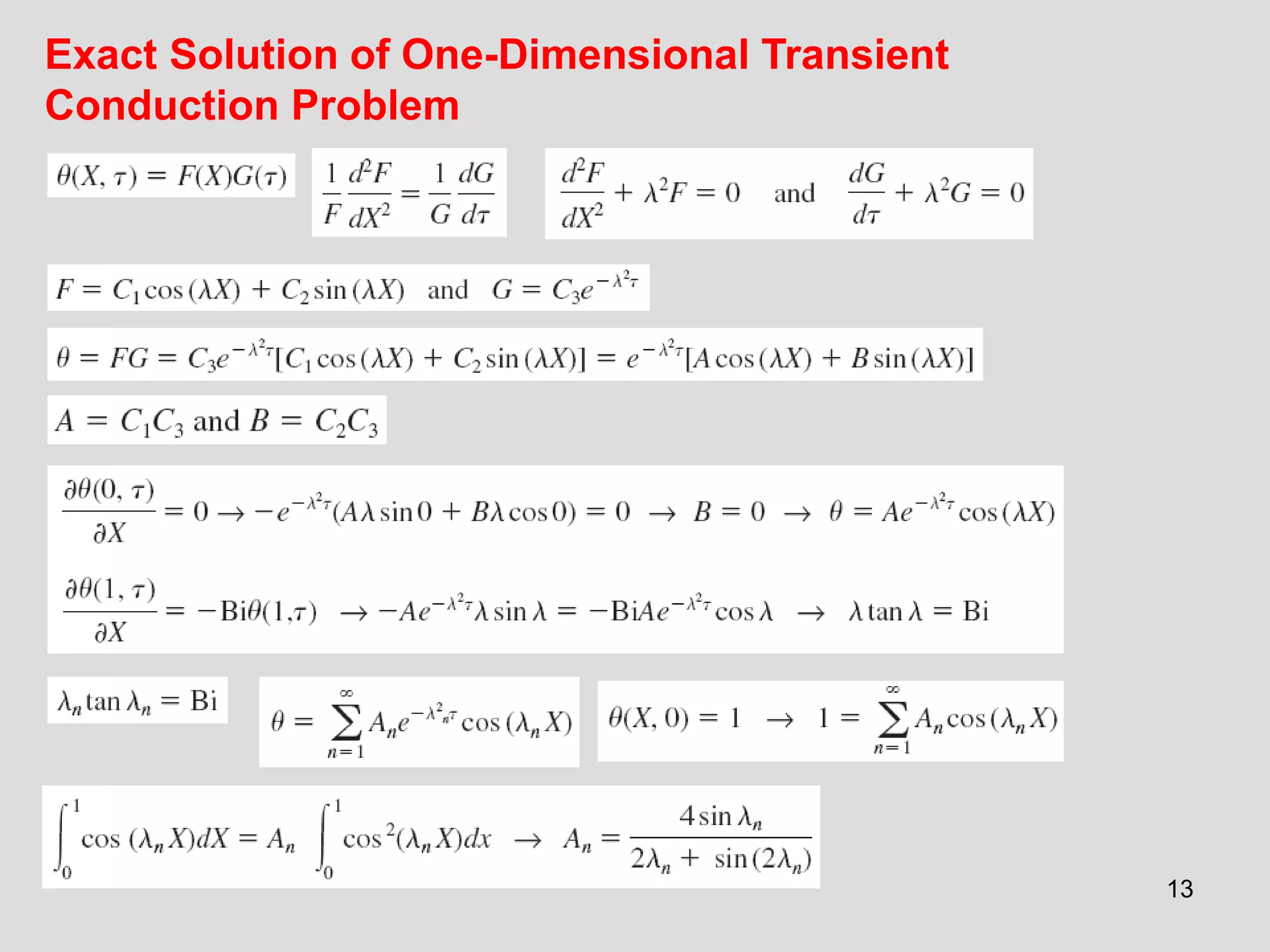 13
Exact Solution of One-Dimensional Transient
Conduction Problem
 