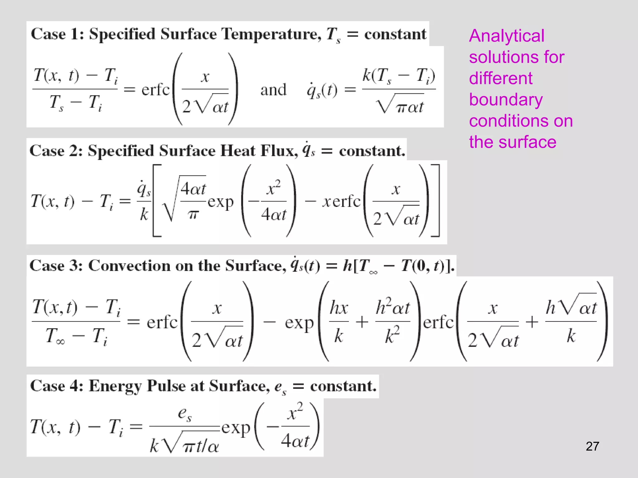 27
Analytical
solutions for
different
boundary
conditions on
the surface
 