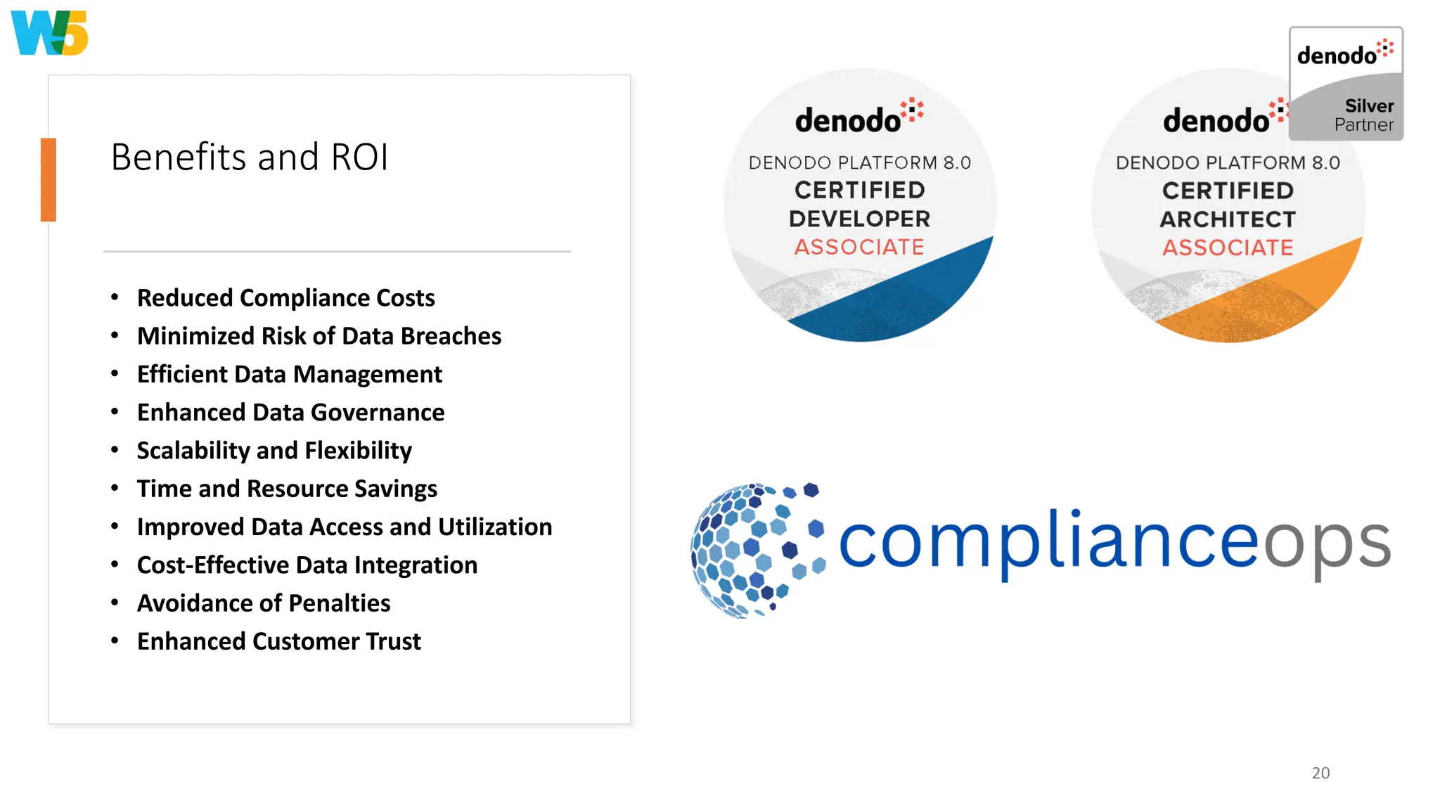 Benefits and ROI
• Reduced Compliance Costs
• Minimized Risk of Data Breaches
• Efficient Data Management
• Enhanced Data Governance
• Scalability and Flexibility
• Time and Resource Savings
• Improved Data Access and Utilization
• Cost-Effective Data Integration
• Avoidance of Penalties
• Enhanced Customer Trust
20
 