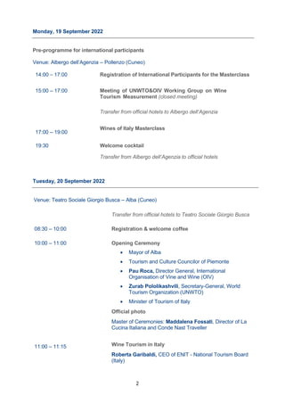 2
Monday, 19 September 2022
Pre-programme for international participants
Venue: Albergo dell’Agenzia – Pollenzo (Cuneo)
14...