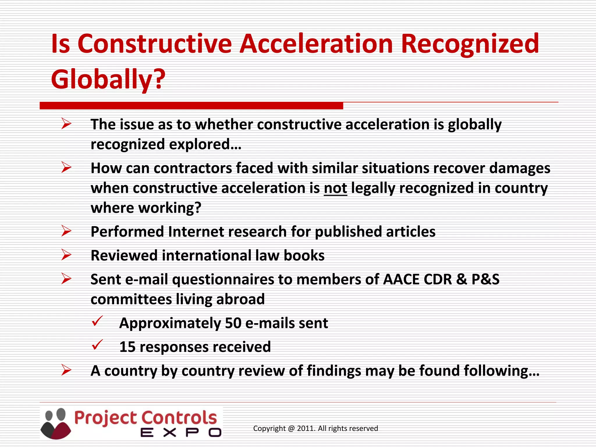 Construction Acceleration Risks Project Controls Expo, 18th Nov 2014 -