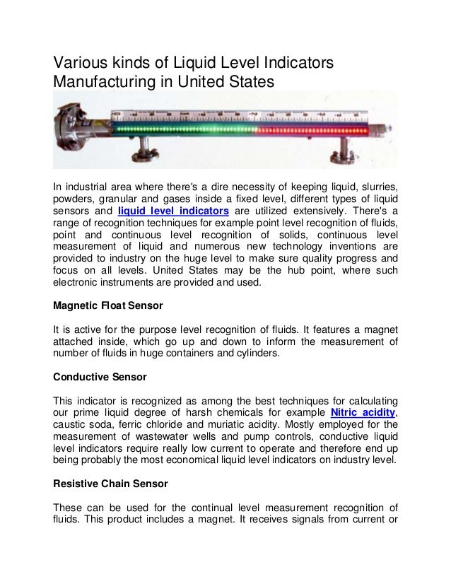 Various kinds of Liquid Level Indicators Manufacturing in United States