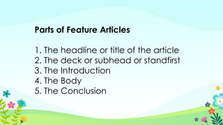 Article Standfirst Writing a Feature Article............... | PPTX