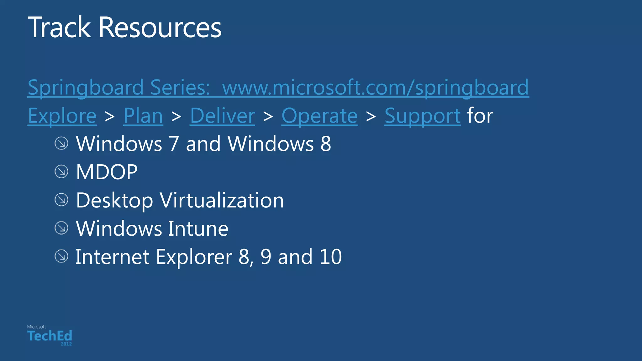 Springboard Series: www.microsoft.com/springboard
Explore Plan Deliver Operate Support
 