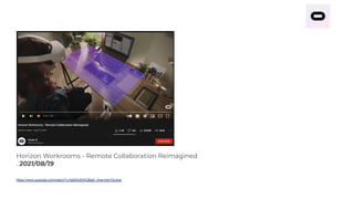 Horizon Workrooms - Remote Collaboration Reimagined
. 2021/08/19
https://www.youtube.com/watch?v=lgj50IxRrKQ&ab_channel=Oc...