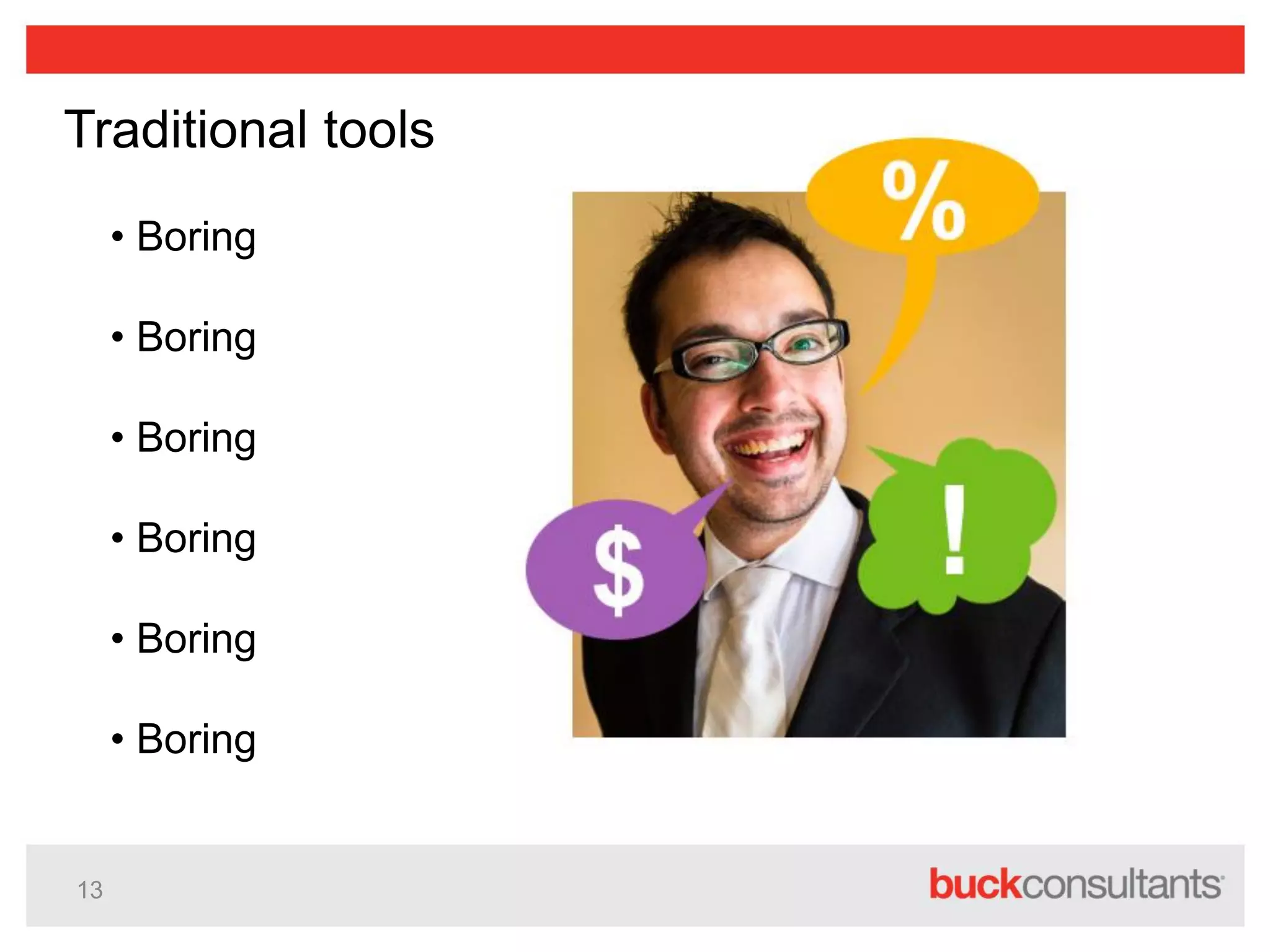 13
Traditional tools
• Boring
• Boring
• Boring
• Boring
• Boring
• Boring
 