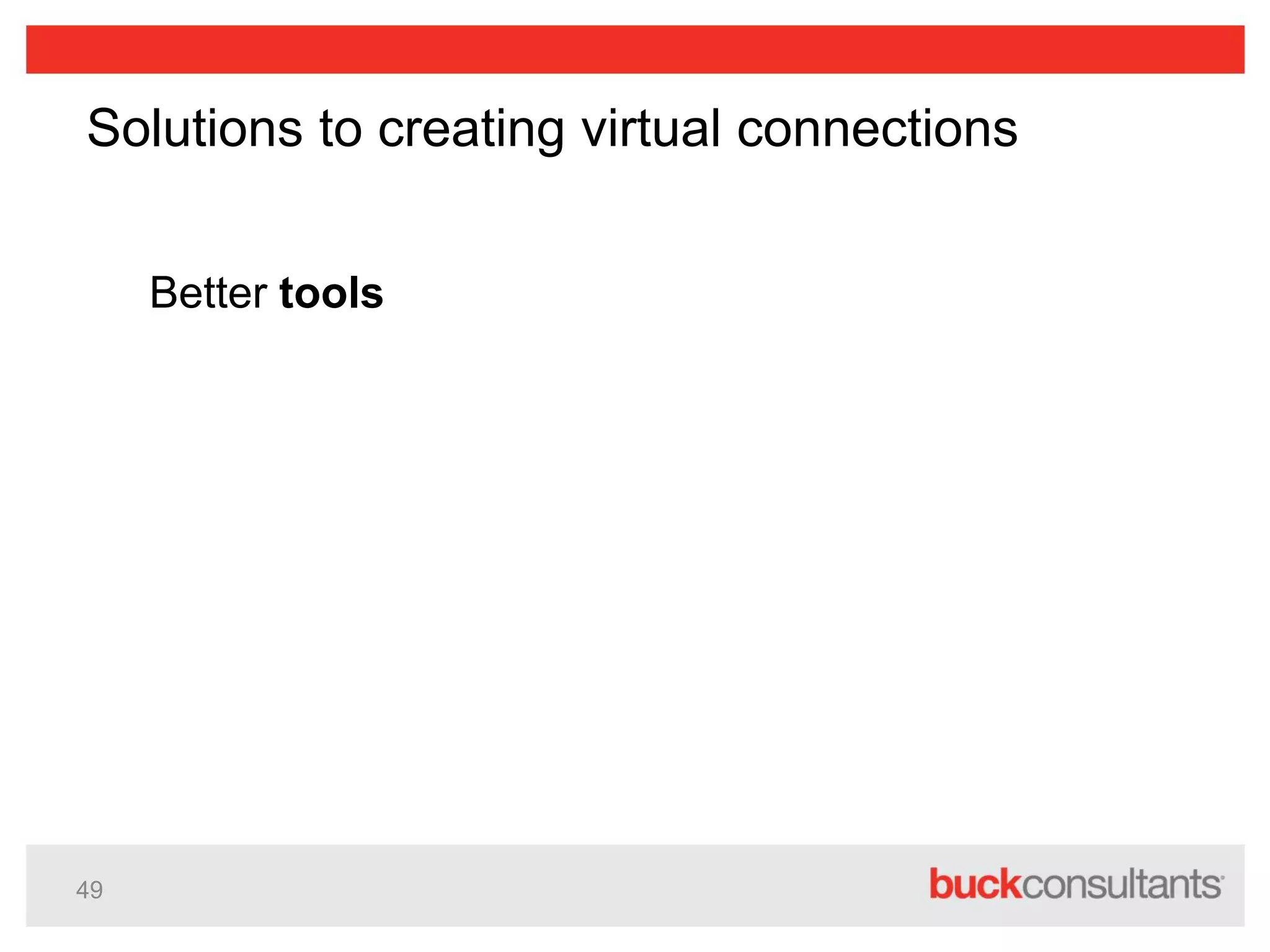 49
Solutions to creating virtual connections
Better tools
 