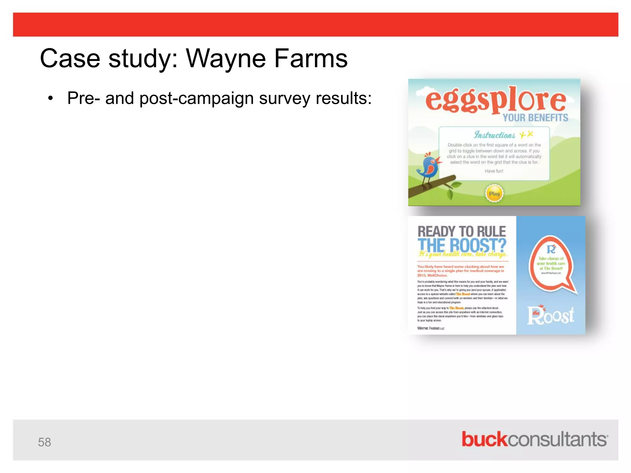 58
Case study: Wayne Farms
• Pre- and post-campaign survey results:
 