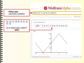 Příkaz plot
   nakreslení průběhu


[-2, 1], [-1, 0], [0, 1], [1, 2],
 [2, 1]

Je to stejné jako zadání?
           ANO!
 