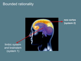 Bounded rationality
limbic system
and brainstem
(system 1)
neo cortex
(system 2)
 