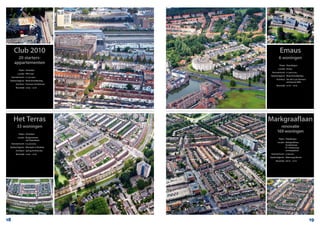 Markgraaflaan
renovatie
169 woningen
	
	 Plaats:	 Vlaardingen
	 Locatie:	 Markgraaflaan,
		 Vondelstraat,
		 PC Hooftstraat,
		 Lennepsplaats
	 Aanneemsom:	 € 693.532,-
	 Opdrachtgever:	 Waterweg Wonen
	 Bouwtijd:	 08/10 – 12/10
Emaus
6 woningen
	 Plaats:	 Vlaardingen
	 Locatie:	 Emaus
	 Aanneemsom:	 € 2.900.000,-
	 Opdrachtgever:	 Waal Ontwikkeling
	 Architect:	 Van der Leur Vermeer
		 architecten BNA
	 Bouwtijd:	 01/10 – 10/10
Het Terras
33 woningen
	 Plaats:	 Schiedam
	 Locatie:	 Burgemeester
		 van Haarenlaan
	 Aanneemsom:	 € 4.250.000,-
	 Opdrachtgever:	 Woonplus Schiedam
	 Architect:	 Spring Architecten
	 Bouwtijd:	 12/09 – 12/10
Club 2010
20 starters-
appartementen
	 Plaats:	 Schiedam
	 Locatie:	 PKO-laan
	 Aanneemsom:	 € 2.321.500,-
	 Opdrachtgever:	 Waal Ontwikkeling
	 Architect:	 Toorman Architecten
	 Bouwtijd:	 12/09 – 12/10
18 19
 