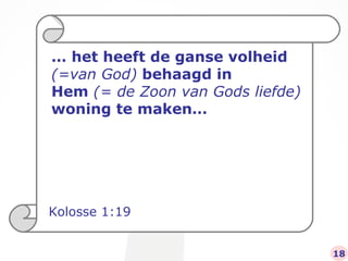 …  het heeft de ganse volheid  (=van God)  behaagd in  Hem  (= de Zoon van Gods liefde)  woning te maken… Kolosse 1:19 18 